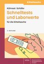 Titel: "Schnelltests und Laborwerte für die Kitteltasche". Illustration mit Schnelltest und Hand.