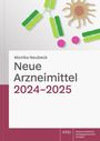"Monika Neubeck: Neue Arzneimittel 2024–2025." Oben eine stilisierte Abbildung von Molekülen und einer Zelle.