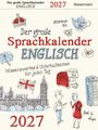 Text: Der große Sprachkalender ENGLISCH 2027. Wissenswertes & Unterhaltsames für jeden Tag. Illustration: britische Symbole.