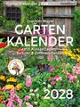 "Gartenkalender 2028, Joachim Mayer, GARTEN KALENDER, bienenfreundlich. Bunte Blumen vor Holzwand."