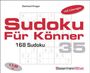 Texte: "Eberhard Krüger", "mit Lösungen", "Sudoku Für Könner", "168 Sudoku", "35", "€ 2,99 UVP", "BassermannRätsel".  
Rotes und schwarzes Design, Sudoku-Hintergrund.