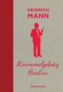 "Rummelplatz Berlin" und "HEINRICH MANN" in Rot. Illustration: Mann mit Hut, rauchend. Beige Hintergrund.