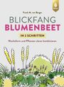 Logo von "ulmer". Titel: Blickfang Blumenbeet. Untertitel: In 2 Schritten. Illustration eines bunten Blumenbeets.