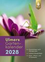 „Ulmers Gartenkalender 2028“. Ein grünes Insekt auf einer violetten Blume, Logo mit Blattmotiv oben rechts.
