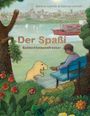 Text: "Stefanie Lochner & Dietmar Lochner", "Der Spaßi", "Schlechtelaunefresser". Illustration: Park mit Bank, Person und fröhlichem Wesen.
