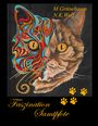 M. Grünebaum, N. K. Wulf, Faszination Samtpfote. Illustration einer Katze, halb realistisch, halb abstrakt mit bunten Mustern.