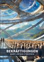 "BEKRÄFTIGUNGEN MARTIJN VAN STAVEREN". 

Illustration: Menschen in einer futuristischen Halle mit Ausblick auf Berge.