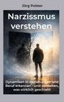 „Jörg Polster: Narzissmus verstehen. Dynamiken in Beziehungen und Beruf erkennen.“ Person vor zerbrochenem Spiegel.