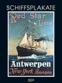 "Red Star Linie. Antwerpen, New York, Philadelphia." Ein Schiff mit Segeln auf einem Plakat, umgeben von Wasser und Himmel.