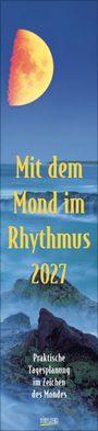 "Mit dem Mond im Rhythmus 2027. Praktische Tagesplanung im Zeichen des Mondes." Halbmond über Meerlandschaft.