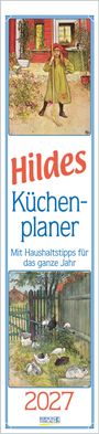 "Hildes Küchenplaner. Mit Haushaltstipps für das ganze Jahr. 2027." Illustration: Mädchen im Garten, Hühner neben Zaun.