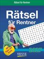 "Rätsel für Rentner", "Mit Tipps und Tricks", "2027". Ein fröhlicher älterer Mann mit Sonnenbrille, im Hintergrund ein Rätselgitter.