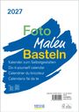 2027. Foto Malen Basteln. Kalender zum Selbstgestalten. Do-it-yourself. Blauer Pinselstrich im Hintergrund.