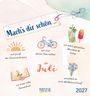 "Mach's dir schön ... im Juli." Illustrationen: Sonne, Fahrrad, Getränk, Buch, Wildblumenstrauß.
