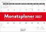 Kalender für Januar 2027 mit rotem Banner: "Monatsplaner 2027". Wochenbeginn Montag. Feiertage markiert.