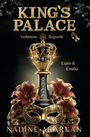 Text: "KING'S PALACE, Verbotene Begierde, Liam & Emilia, Nadine Abarkan." Krone, Maske und Lilien in Gold- und Rottönen.
