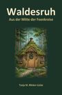 „Waldesruh: Aus der Mitte der Feenkreise“ von Tanja M. Blicker-Lücke. Illustration einer Hütte im Wald.
