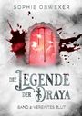 Titel: "Die Legende der Draya" Band 2: "Vereintes Blut". Ein rotes Portal mit Blutspritzern, mystisch und düster.