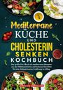 „Mediterrane Küche und Cholesterin senken Kochbuch.“ Salate, Tomaten, Gewürze und Olivenöl auf dunklem Hintergrund.