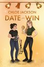 Zwei Frauen, eine hält eine Filmklappe, die andere eine Rosette. Im Hintergrund Scheinwerfer, Text: "DATE or WIN, NEW ADULT".