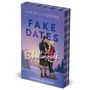 Text: "FAKE DATES im Schottenrock", "Winterküsse in den Highlands" von Karin Lindberg. Illustration: Paar im Schnee.