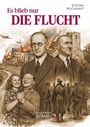 „Es blieb nur DIE FLUCHT“, Stefan Reichhart. Zwei Männer vor einem brennenden Gebäude. Tanzen, Soldaten und Flugzeuge.