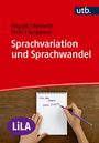"Sprachvariation und Sprachwandel" in Weiß auf Rot, darunter eine Hand, die auf einem Notizblock schreibt.