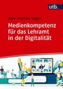 „Medienkompetenz für das Lehramt in der Digitalität“, rote Farbe, Illustrationen: Menschen mit Büchern, Laptop, Pflanzen.