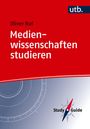 Text: "Oliver Ruf, Medienwissenschaften studieren, utb. Study Guide". Gestaltung: Roter und grauer Hintergrund mit Kompassmotiv.