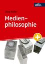 "Medienphilosophie" von Jörg Noller. Roter Hintergrund mit utb-Logo und graue, blöckenartige Illustrationen unten.