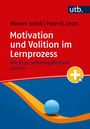 "Motivation und Volition im Lernprozess. Mit KI zu selbstreguliertem Lernen." Roter Hintergrund, blaue Kugel auf gelber Spur.