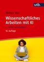 "Wissenschaftliches Arbeiten mit KI" von Rödiger Voss. Eine Person sitzt mit Laptop auf gelbem Hintergrund. Logo: utb.