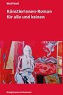 „KünstlerInnen-Roman für alle und keinen“ von Wulf Noll. Unten: Königshausen & Neumann. Illustration: Figur vor abstraktem Hintergrund.
