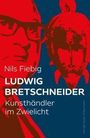 Nils Fiebig: LUDWIG BRETSCHNEIDER - Kunsthändler im Zwielicht. Rotes Gesicht und Statue auf blauem Hintergrund.