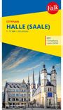 CITYPLAN HALLE (SAALE). Stadtansicht mit historischen Gebäuden und Kirchtürmen unter blauem Himmel.