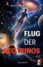 "Flug der Neotrinos" von Dieter Rösel, Sciencefiction. Ein Mann schwebt im Weltraum, umgeben von Planeten und Galaxien.