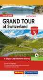 "Switzerland . English edition. GRAND TOUR of Switzerland. A unique 1,600-kilometre itinerary." 
Berglandschaft mit Straße.