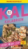 Nr. 1 meistgekaufter Reiseführer. Kalabrien. Marco Polo Logo. Küstenstadt mit Festung an der Steilküste, blaues Meer.