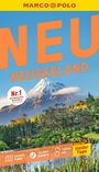 „NEU NEUSEELAND“ steht groß. Ein schneebedeckter Berg über üppigem Wald; Reiseplaner und Insidertipps erwähnt.