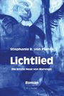 „Stephanie B. von Planta, Lichtlied, Die letzte Hexe von Marengo, Roman, R. G. Fischer“ — Blaue Engel-Illustration.