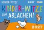"Kinder-Witze zum Ablachen! 2027." Buntes, verspieltes Design mit Bär, Huhn, Ei und Seepferdchen auf farbigem Hintergrund.
