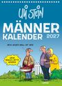 "Männer Kalender 2027", "Mein neuer Grill hat GPS!", "Wenn möglich, bitte wenden!". Illustration von drei Personen beim Grillen.