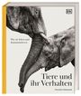 "Tiere und ihr Verhalten" von Charlotte Uhlenbroek. Zwei Elefanten nähern sich mit den Rüsseln auf einem Buchcover.