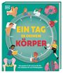 „EIN TAG IN DEINEM KÖRPER“. Illustrationen von Menschen und Körperteilen um eine große Uhr.