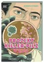 „PROJEKT KILLER-PILZ“ in großen Buchstaben. Illustration: Wissenschaftler mit Petrischale.