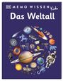 "MEMO WISSEN Kids: Das Weltall" steht oben. Verschiedene Weltraum-Elemente wie Planeten und Astronauten sind abgebildet.