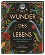 „Das Wunder des Lebens: Eine kurze Geschichte der Evolution.“ Illustration mit Dinosauriern und Pflanzen.