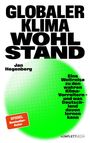 Großer, fetter Text: "GLOBALER KLIMA WOHLSTAND". Darunter kleiner: "Jan Hegenberg". Hintergrund: grüner Kreis.