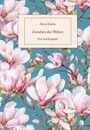 "Alexis Moehn: Zwischen den Welten. Eine Autobiografie." Rosa Magnolien vor blauem Hintergrund.