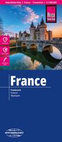 Oben: "REISE KNOW-HOW", "France • Frankreich", Karte 1:1 000 000. Schloss mit Türmen über einer ruhigen Wasseroberfläche.